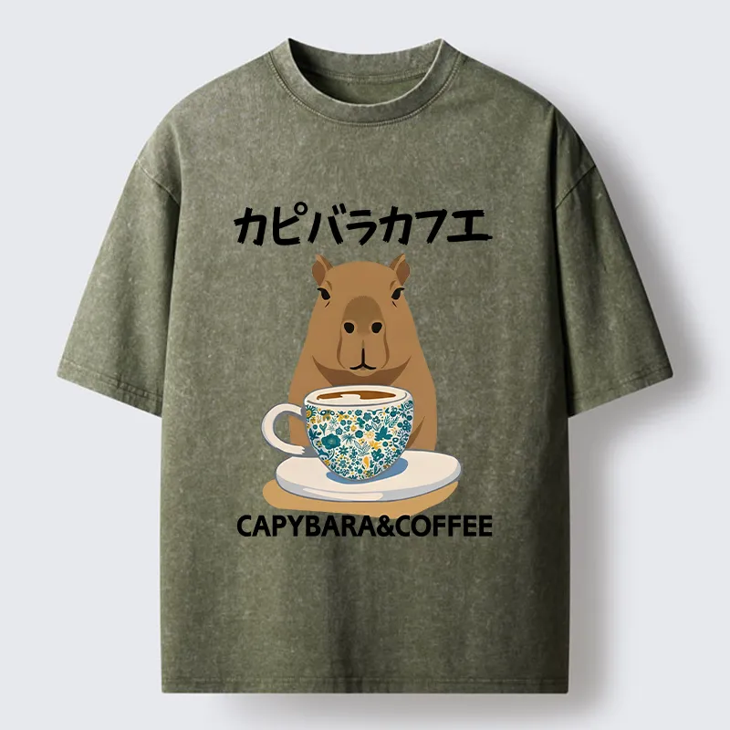 Tokyo-Tiger Drink Delicious Coffee Washed T-Shirt
