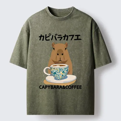 Tokyo-Tiger Drink Delicious Coffee Washed T-Shirt
