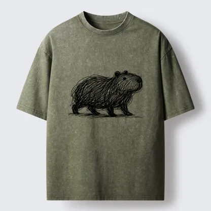 Tokyo-Tiger Minimalist Capybara Washed T-Shirt