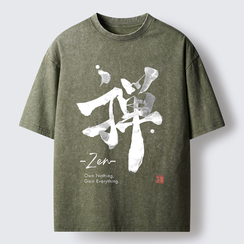 Tokyo-Tiger Zen Texts Washed T-Shirt