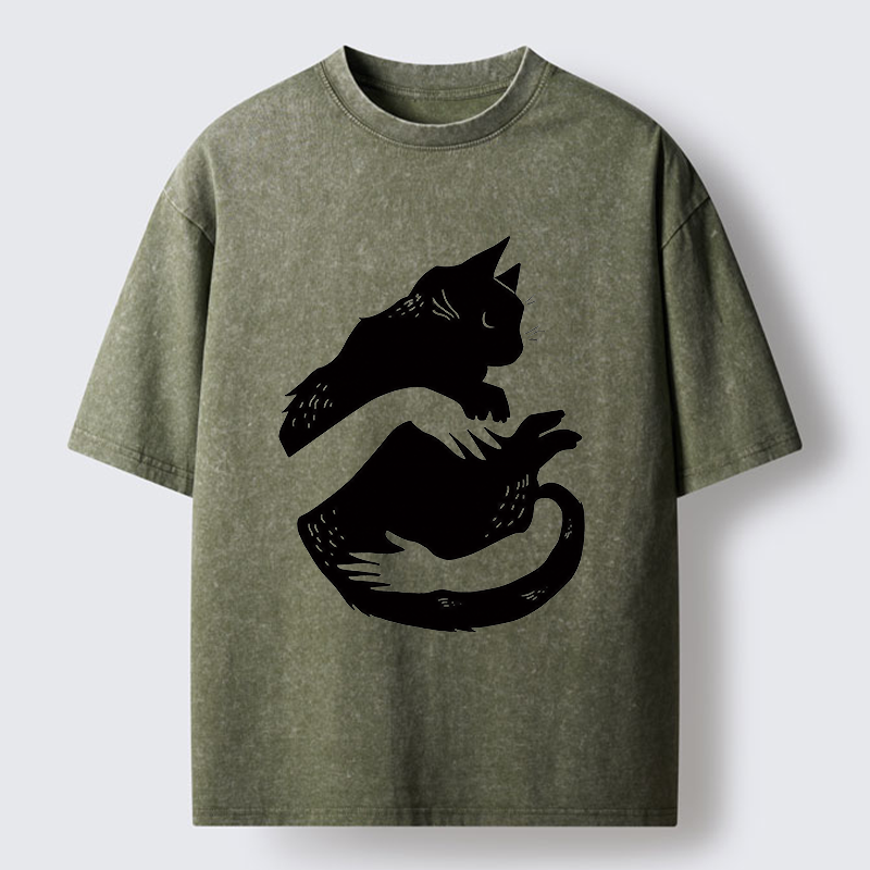 Tokyo-Tiger Holding A Black Cat Washed T-Shirt