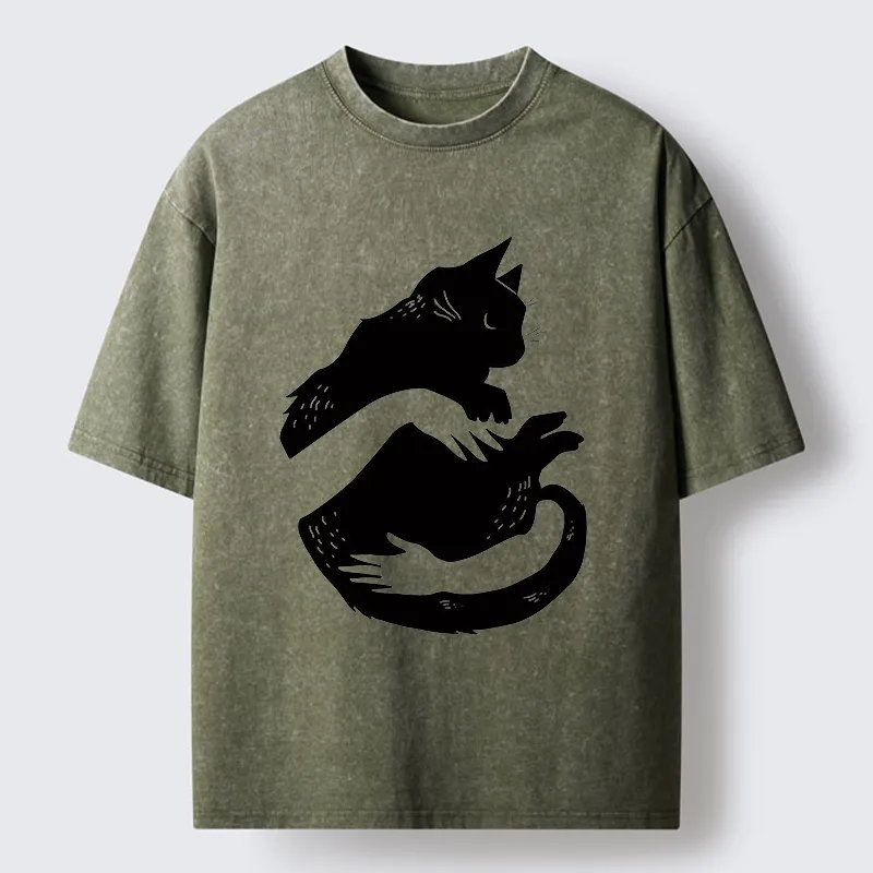 Tokyo-Tiger Holding A Black Cat Washed T-Shirt
