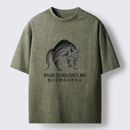 Tokyo-Tiger Rage Consumes Cat Washed T-Shirt