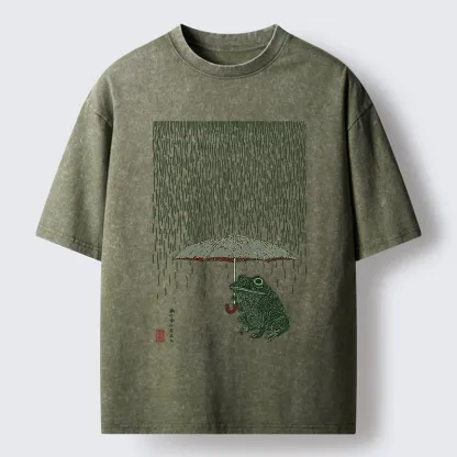 Tokyo-Tiger Frog In The Rain Washed T-Shirt