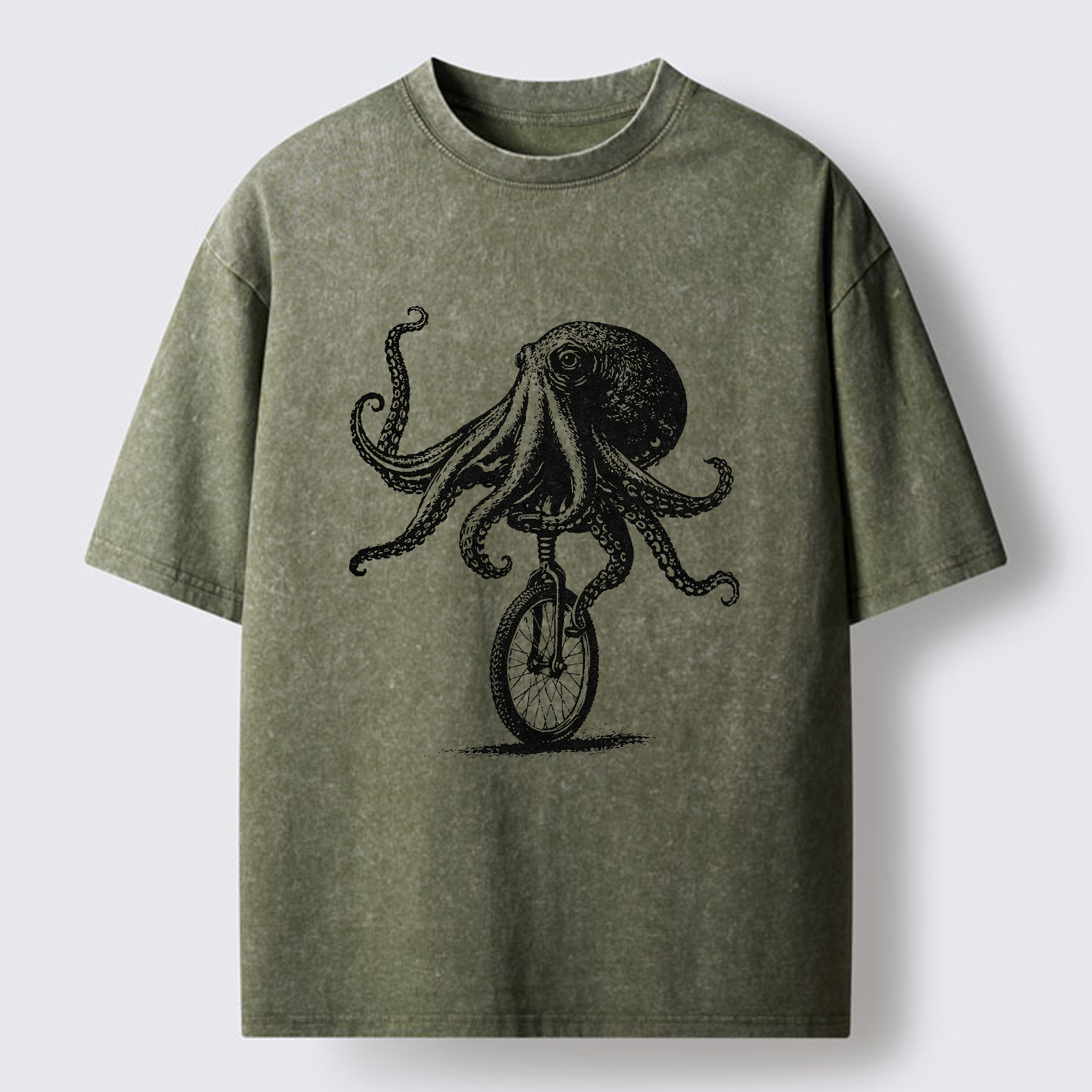 Tokyo-Tiger Octopus On A Unicycle Washed T-Shirt