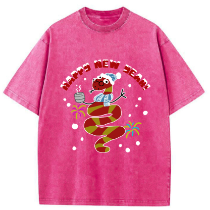 Tokyo-Tiger Snake Wearing Scarf And Hat Washed T-Shirt
