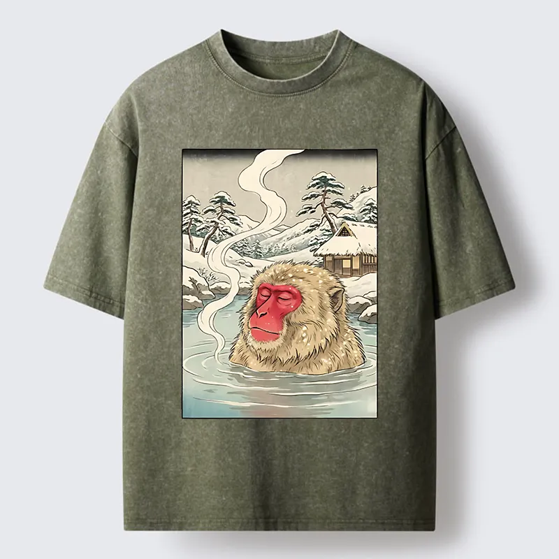 Tokyo-Tiger Snow Monkeys Soaking In Hot Springs Washed T-Shirt