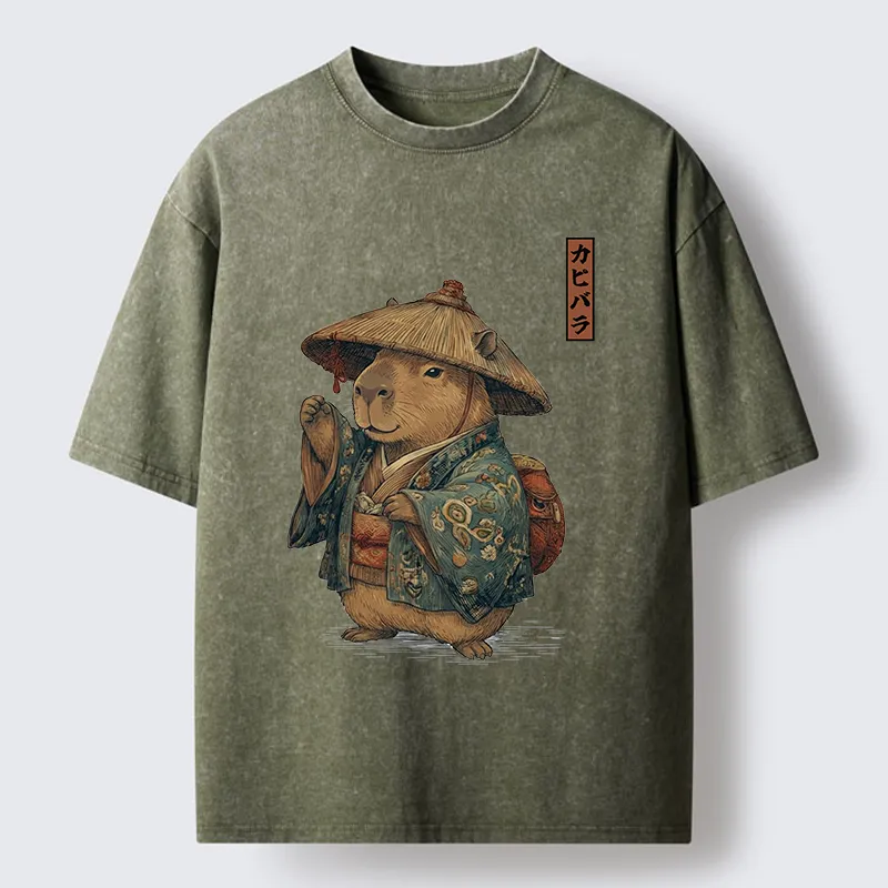 Tokyo-Tiger Traveling Capybara Washed T-Shirt