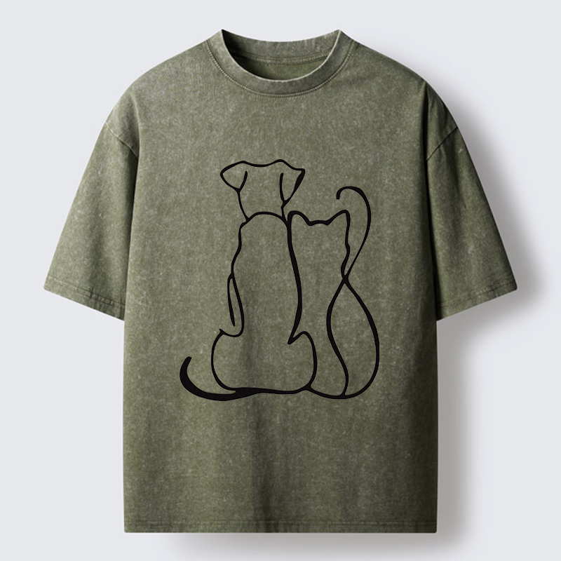 Tokyo-Tiger Minimalist Dog And Cat Washed T-Shirt
