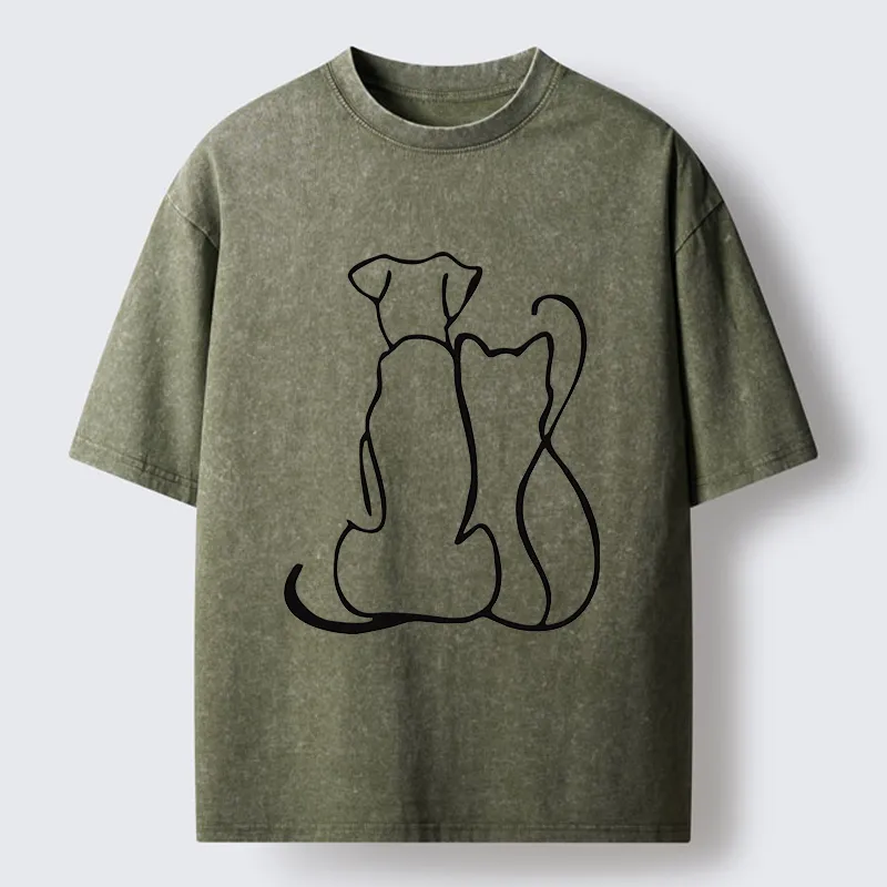 Tokyo-Tiger Minimalist Dog And Cat Washed T-Shirt