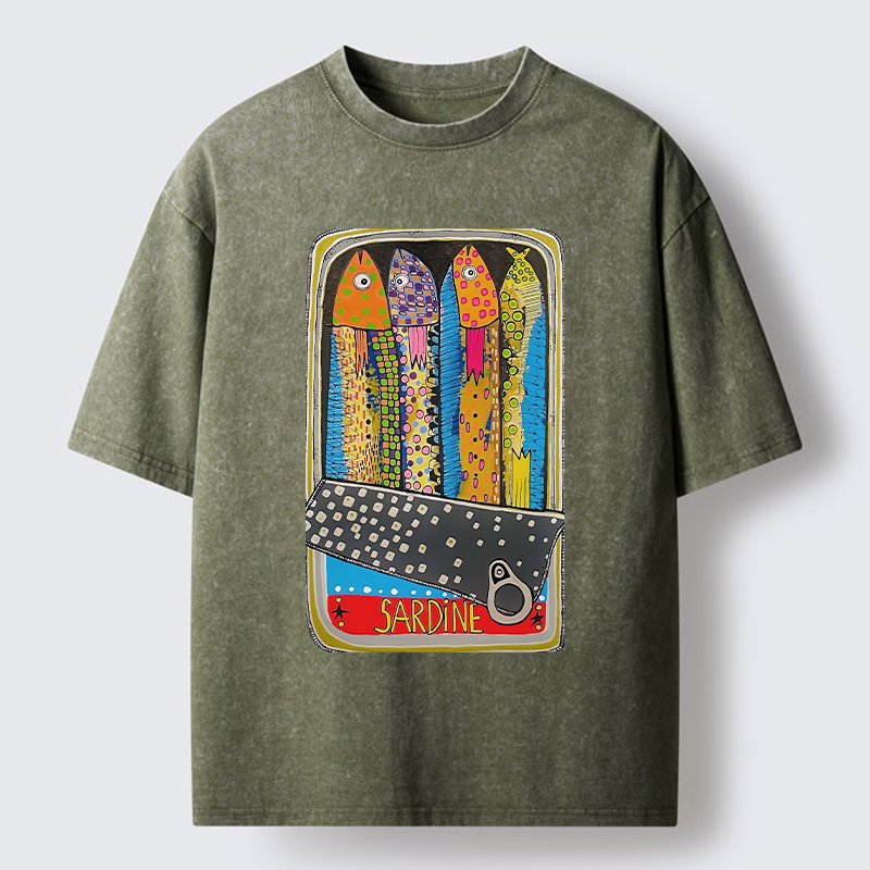 Tokyo-Tiger Colorful Sardines Washed T-Shirt