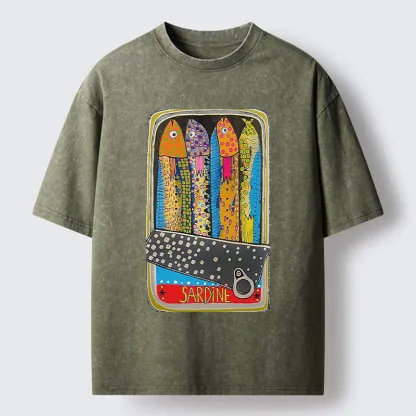 Tokyo-Tiger Colorful Sardines Washed T-Shirt