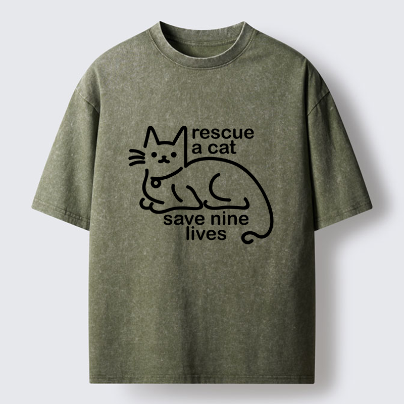 Tokyo-Tiger Nine Lives Of A Cat Funny Washed T-Shirt