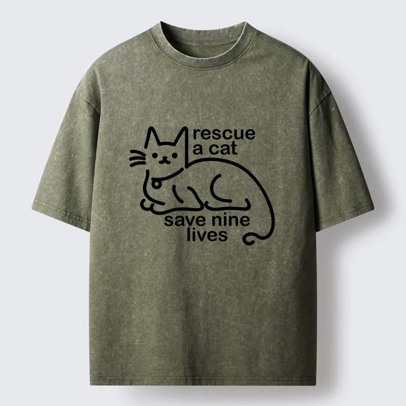 Tokyo-Tiger Nine Lives Of A Cat Funny Washed T-Shirt