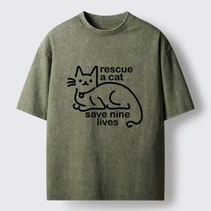Tokyo-Tiger Nine Lives Of A Cat Funny Washed T-Shirt