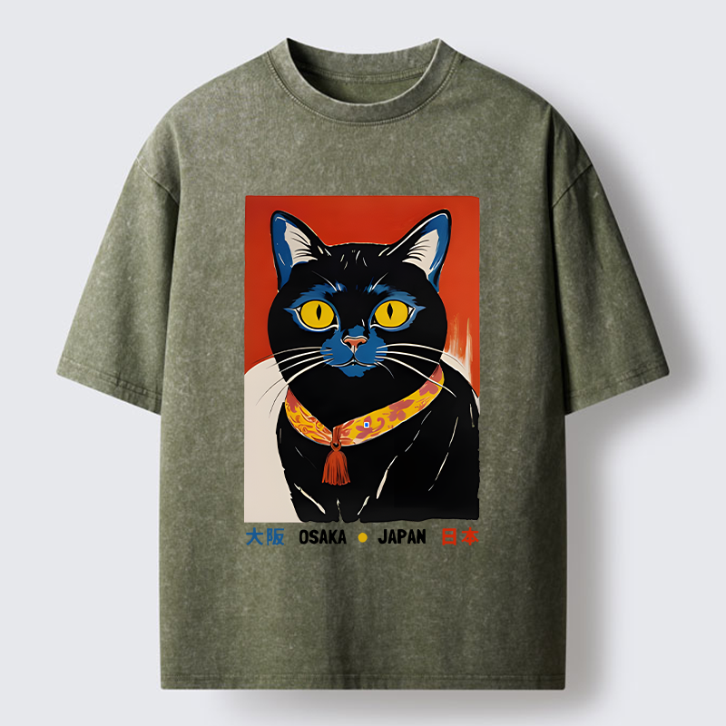Tokyo-Tiger Japanese Cat Poster Washed T-Shirt