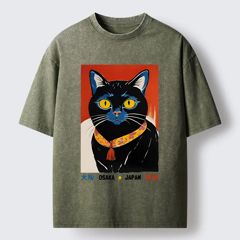 Tokyo-Tiger Japanese Cat Poster Washed T-Shirt