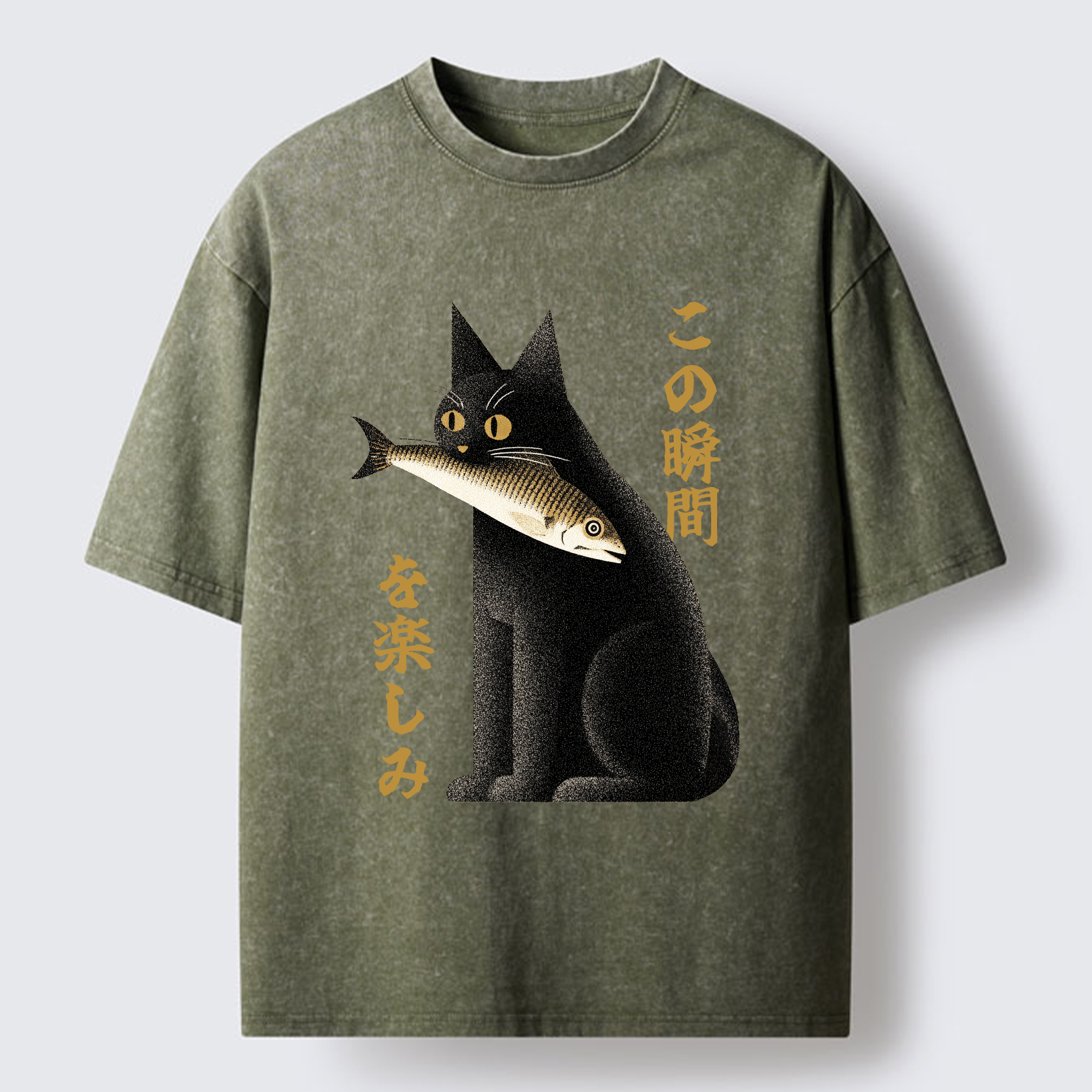 Tokyo-Tiger Enjoy The Cat Enjoys The Moment Washed T-Shirt