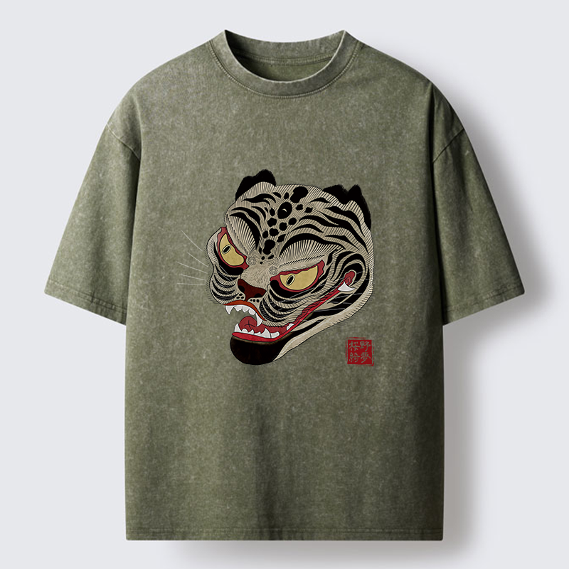 Tokyo-Tiger Retro Art Tiger Washed T-Shirt