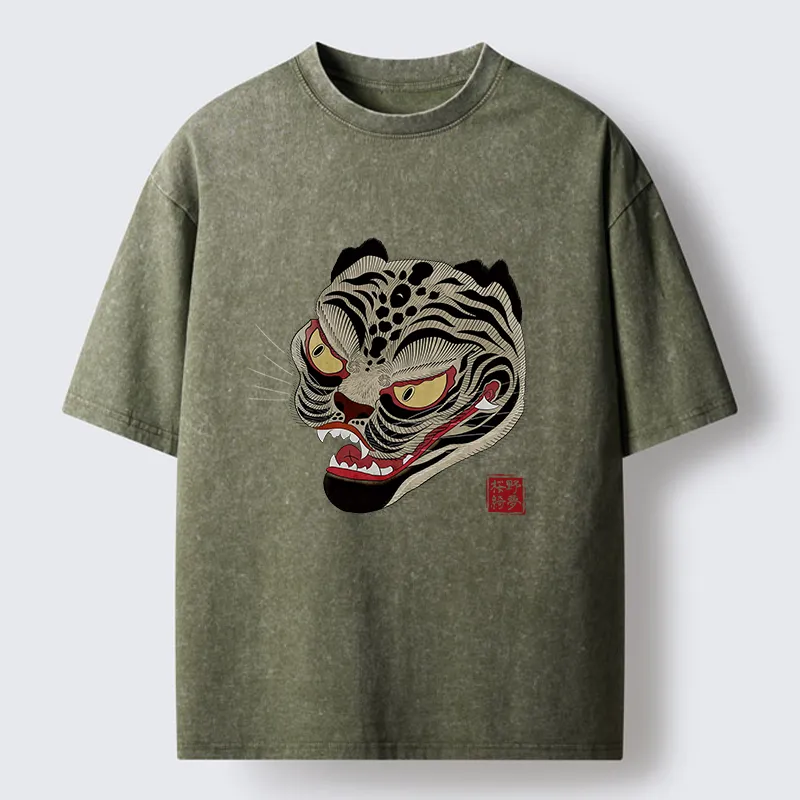 Tokyo-Tiger Retro Art Tiger Washed T-Shirt