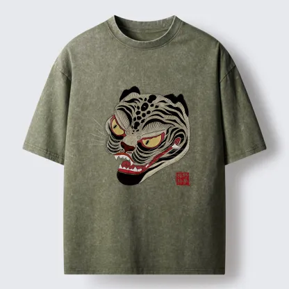 Tokyo-Tiger Retro Art Tiger Washed T-Shirt