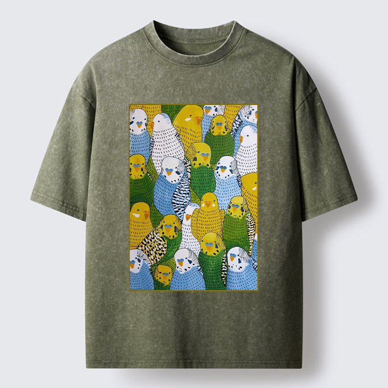 Tokyo-Tiger Beautiful Little Parrots Washed T-Shirt