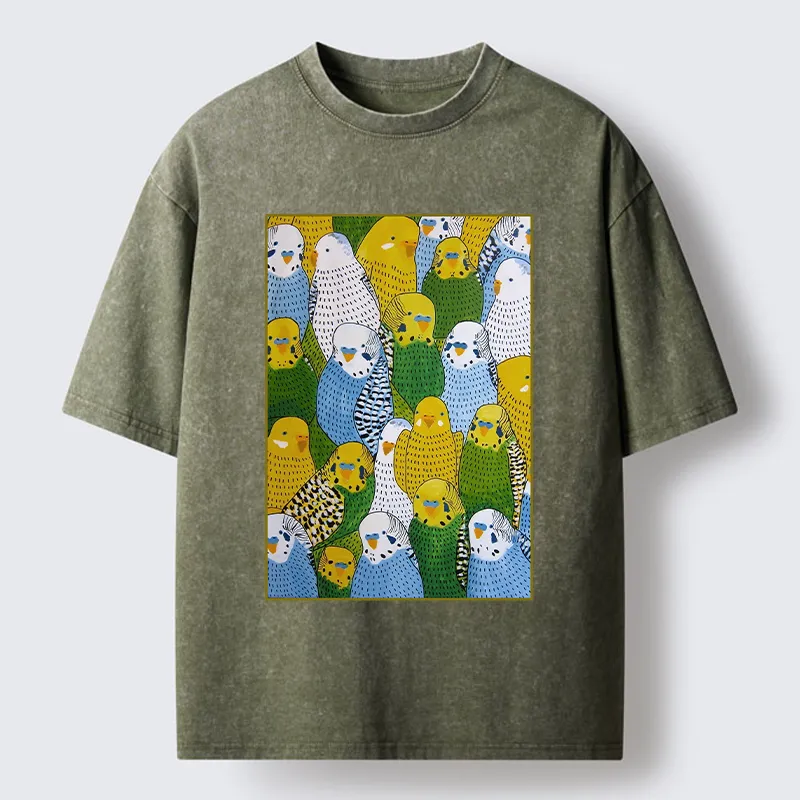 Tokyo-Tiger Beautiful Little Parrots Washed T-Shirt
