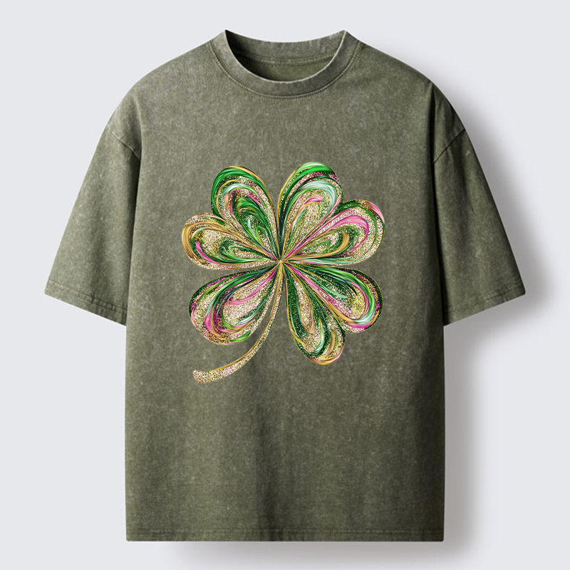 Tokyo-Tiger Lucky Four-Leaf Clover Washed T-Shirt