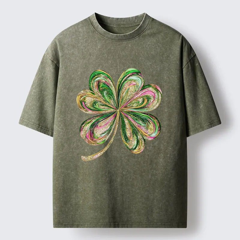 Tokyo-Tiger Lucky Four-Leaf Clover Washed T-Shirt