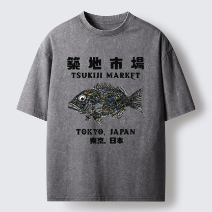 Tokyo-Tiger Japanese Tsukiji Market Washed T-Shirt