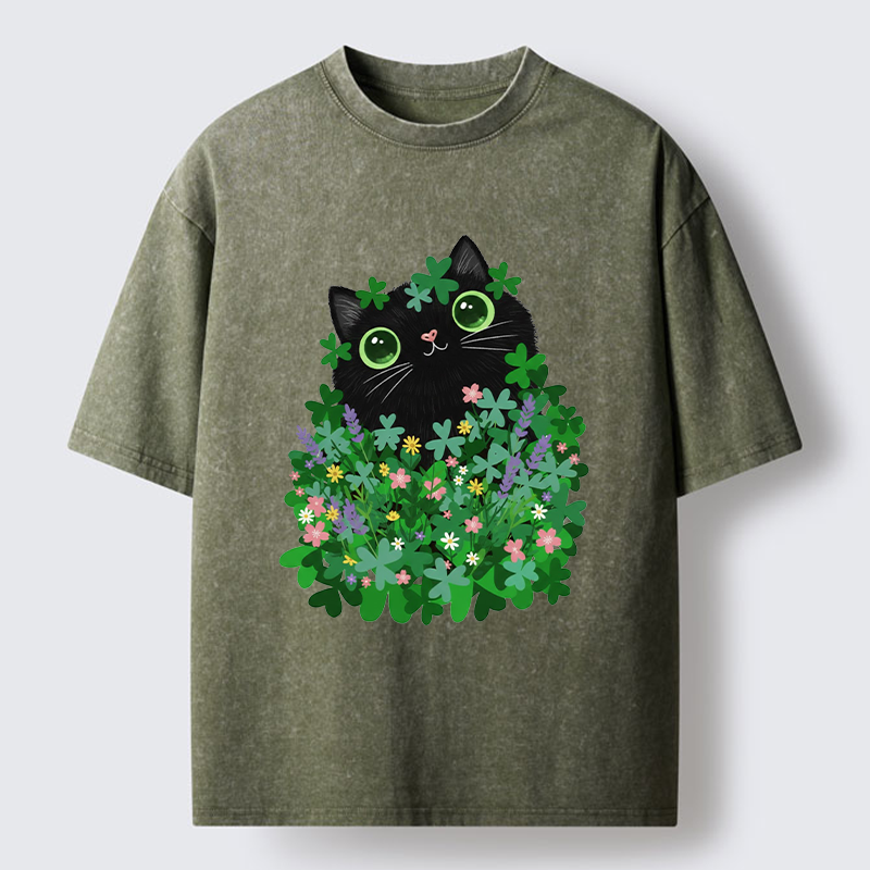 Tokyo-Tiger Black Cat On St. Patrick's Day Washed T-Shirt