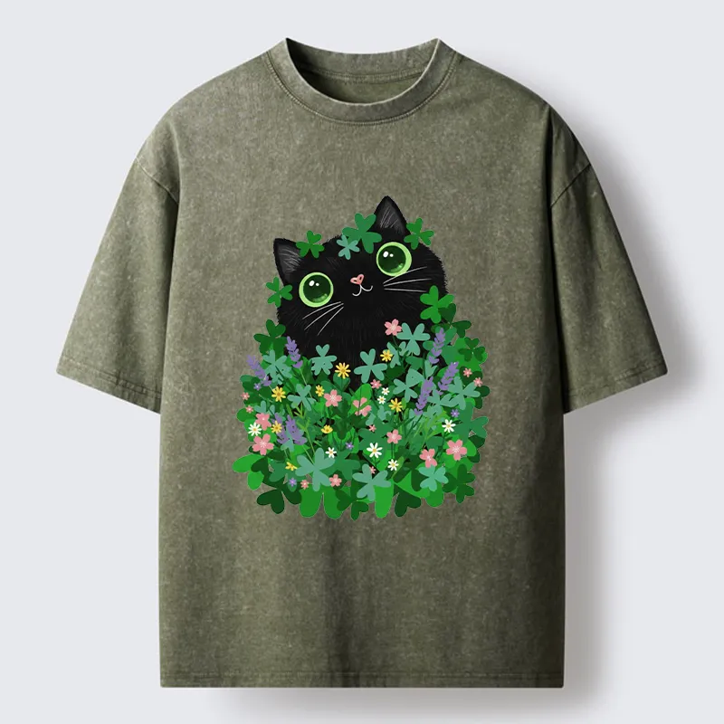 Tokyo-Tiger Black Cat On St. Patrick's Day Washed T-Shirt