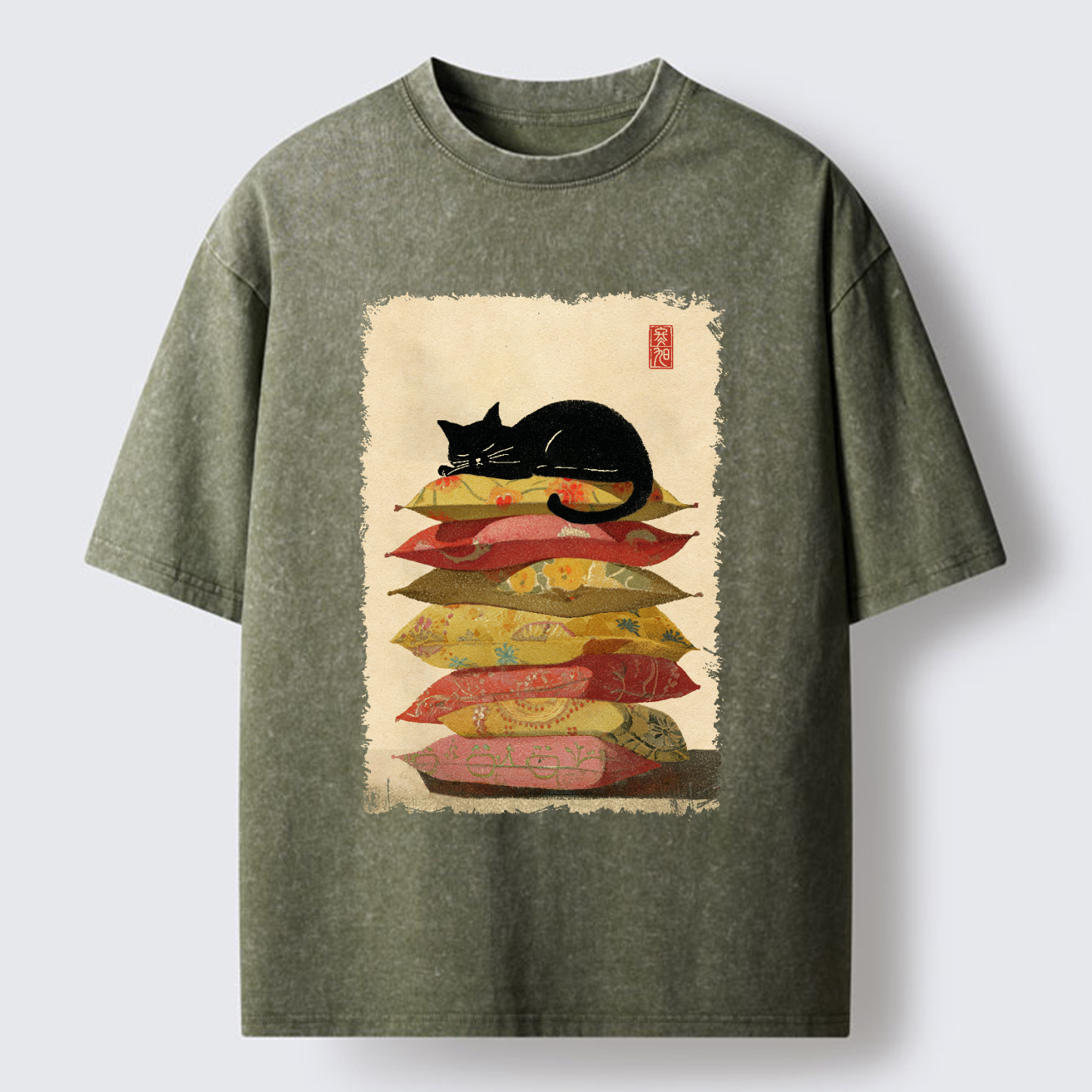 Tokyo-Tiger Sleeping Cat On The Pillows Washed T-Shirt