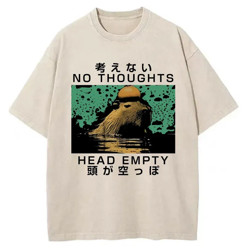 Tokyo-Tiger Capybara No Thoughts Head Empty Washed T-Shirt