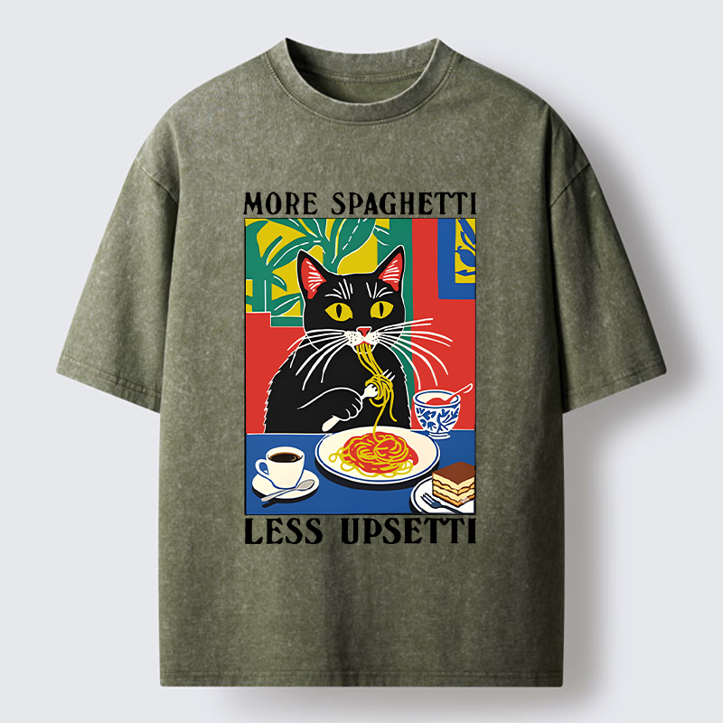 Tokyo-Tiger Black Cat Ate Spaghetti Washed T-Shirt