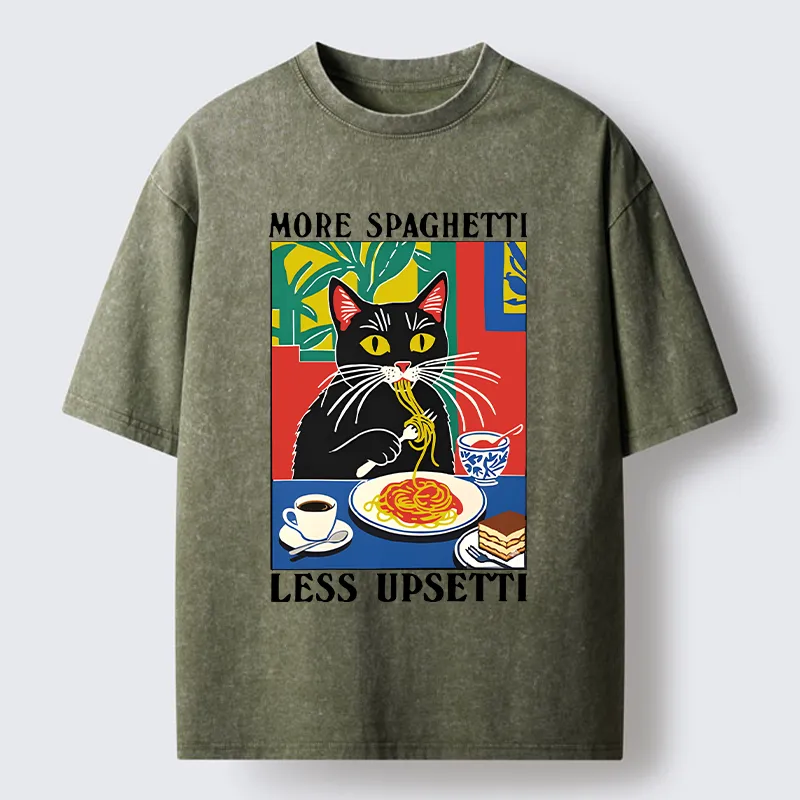 Tokyo-Tiger Black Cat Ate Spaghetti Washed T-Shirt