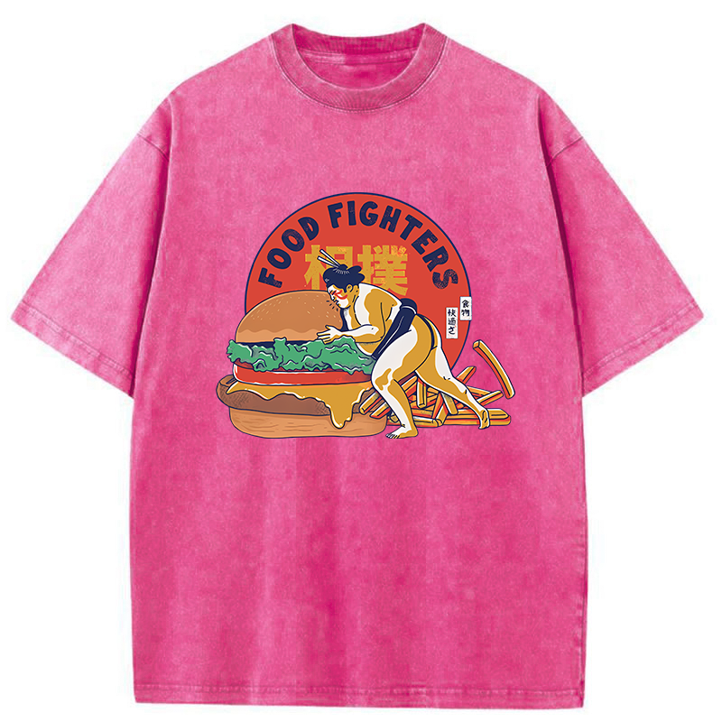 Tokyo-Tiger Sumo Wrestler Pushing Burger Washed T-Shirt