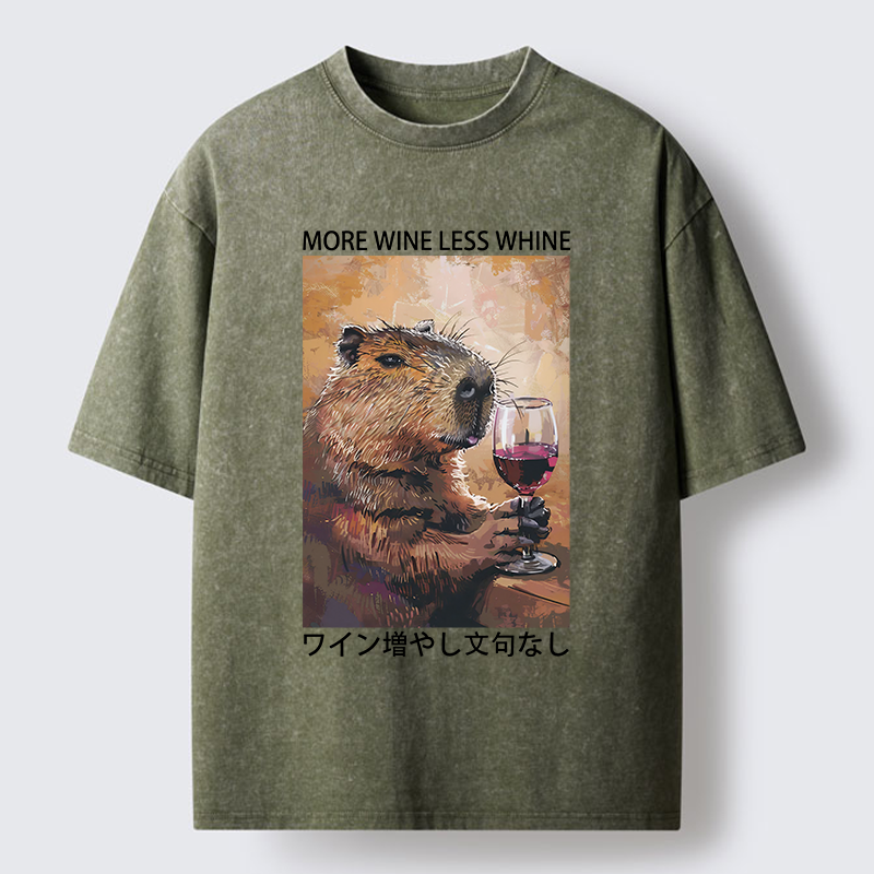 Tokyo-Tiger More Wine Less Whine Washed T-Shirt