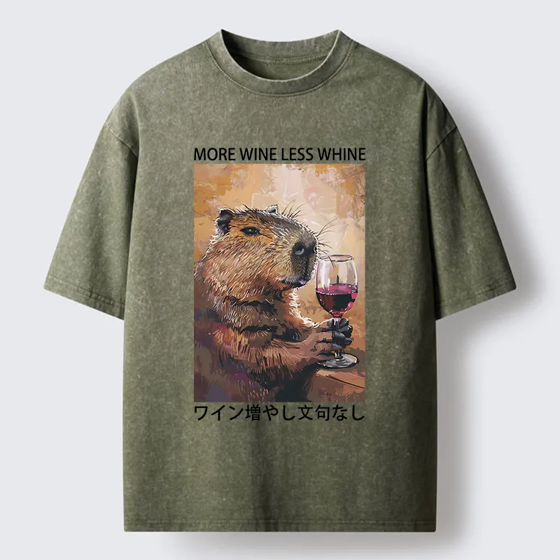 Tokyo-Tiger More Wine Less Whine Washed T-Shirt