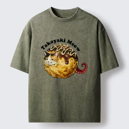 Tokyo-Tiger Takoyaki Meow Washed T-Shirt