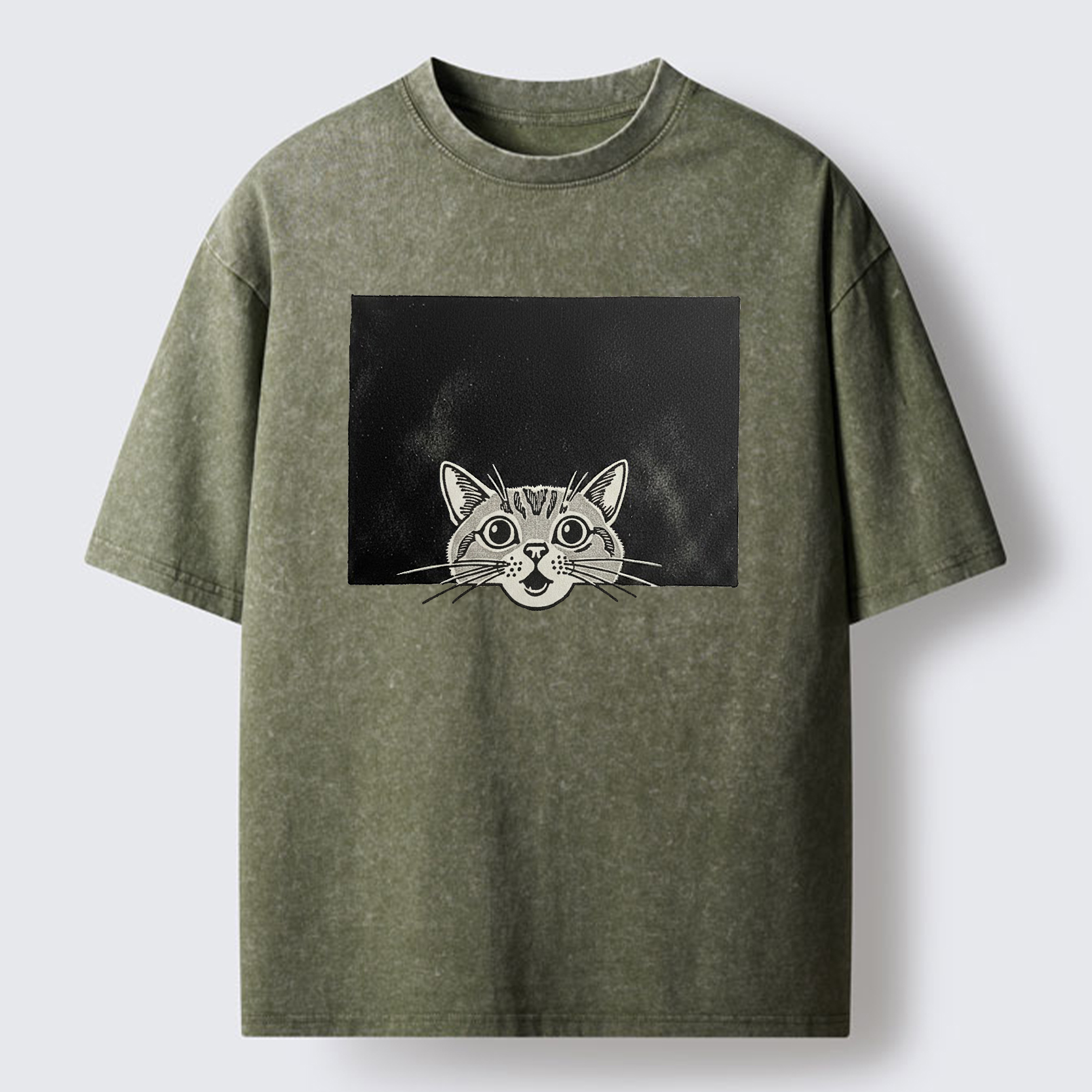 Tokyo-Tiger Surprised Cat Washed T-Shirt