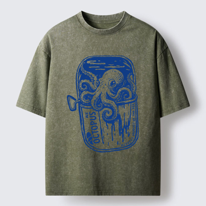 Tokyo-Tiger Canned Octopus Washed T-Shirt