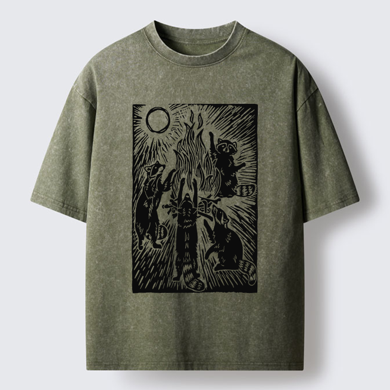 Tokyo-Tiger Raccoons And Campfires Washed T-Shirt