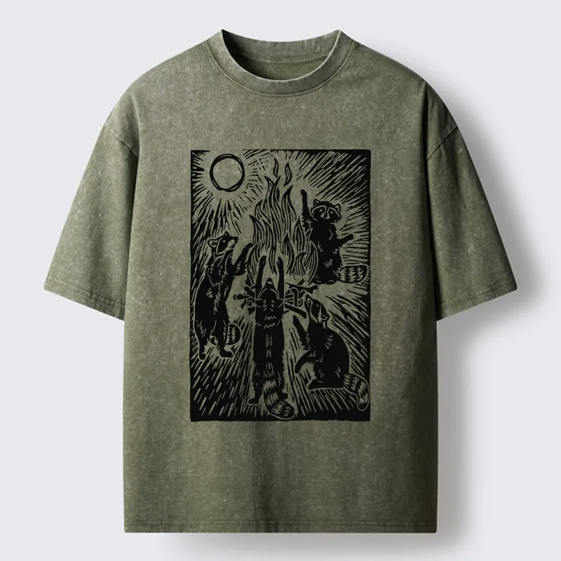 Tokyo-Tiger Raccoons And Campfires Washed T-Shirt