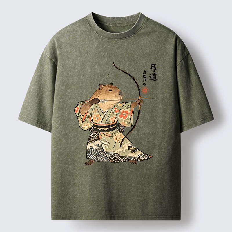 Tokyo-Tiger Capybara Archery Washed T-Shirt