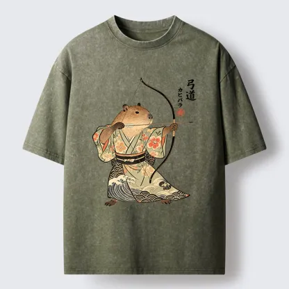 Tokyo-Tiger Capybara Archery Washed T-Shirt