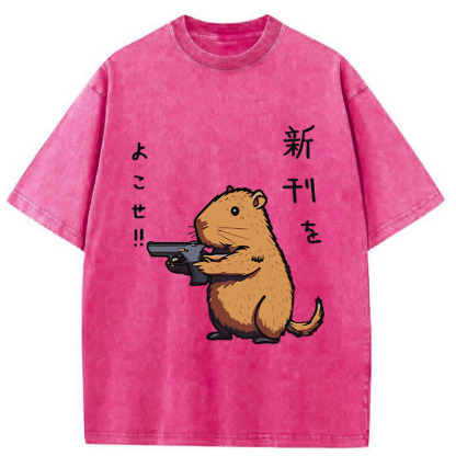 Tokyo-Tiger Possum With A Gun Washed T-Shirt