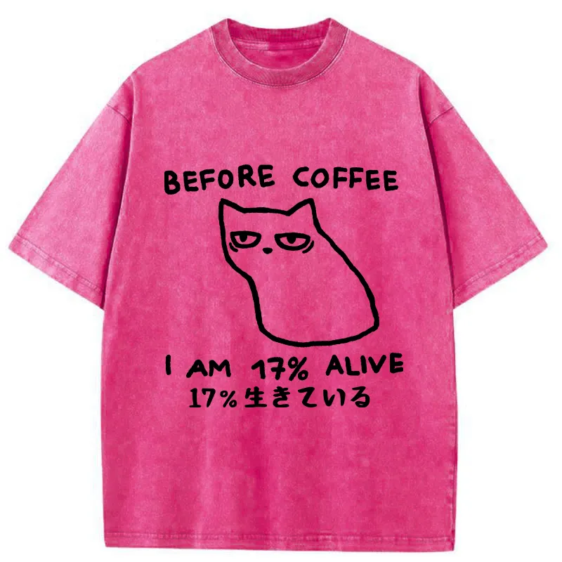 Tokyo-Tiger Before Coffee I Am 17% Alive Washed T-Shirt