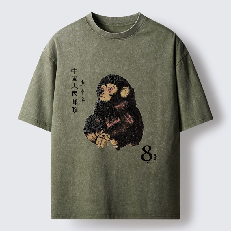 Tokyo-Tiger Cute Little Monkey Washed T-Shirt