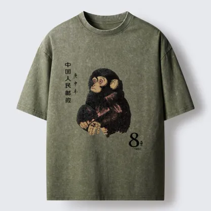 Tokyo-Tiger Cute Little Monkey Washed T-Shirt